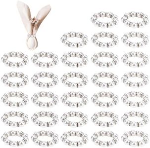 Perles Anneau de Serviette, 30pcs Anneau Serviette De Table Rond Perlée Serviette Anneaux Titulaire Boucle, Rond Porte-Serviette Noel pour Anniversaire Baptême Mariage Fête Décoration de Table