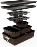 NutriChef 8-Piece Nonstick Stackable Bakeware Set - PFOA, PFOS, PTFE Free Baking Tray Set w/Non-Stick Coating, 450°F Oven Safe, Round Cake, Loaf, Muffin, Wide/Square Pans, Cookie Sheet (Brown)