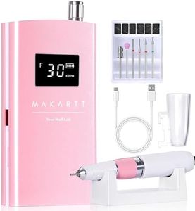 Makartt Electric Nail Drill - 30,000RPM Rechargeable Cordless E File for Gel & Acrylic Removal, Quiet Nail Drill Kit with LCD, 8H Battery, F/R Rotation, for Beginner & Pros, Perlarie Pearly Pink