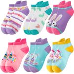 Kids Girls Unicorn Socks Ankle No Show Socks Cute Gifts Fashion Fun Novelty Cotton Socks Stocking Stuffers 6 Pairs(Blue Rabbit,3-5 Y)