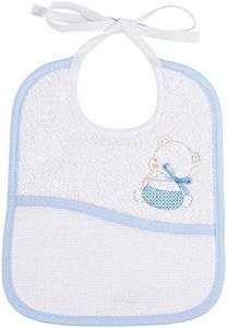 Filet - Babero de suave tejido de rizo de 100% algodón con bolsillo de tela aida para bordar a punto de cruz, bordado de osito, color blanco