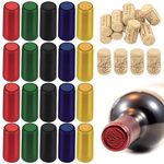 Swpeet 130Pcs 5 Colors Gold Black Red Green Blue PVC Heat Shrink Capsules and Natural Straight Wine Bottle Cork Stopper Assortment Kit, Wine Shrink Wrap Wine Bottle Corks for Wine Bottles