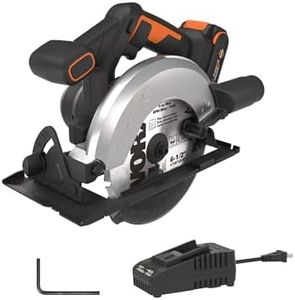 WORX Cordless Circular Saw, 20V 6-1/2-Inch Blade Circular Saw, Powerful and Fast Cutting with up to 4,700 RPM, Compact & Lightweight Design, 20V 2.0 Ah Battery and Charger Included, PowerShare