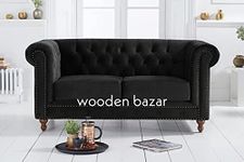 CARPANELLI Wooden Bazar Velvet 2 Seater Chesterfield Modern & Sofa for Home & Living Room & Office (Black)