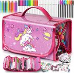 beefunni Unicorn Fruit Scented Washable Markers Set 45 pcs with Glitter Pencil Case, Arts and Crafts for Kids Age 4-6 6-8, Colouring Markers Sets - Unicorn Birthday Gifts for Girls 4 5 6 7 8 Year Old