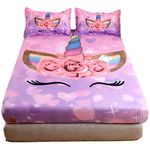 qjmiaofang Unicorn Sheets for Girls Full Size Pink Unicorn Bed Sheets 3 Pieces Unicorn Sheet Set with Flowers Printed Bed Set Unicorn Bedding Set Including 1 Fitted Sheet and 2Pillowcases