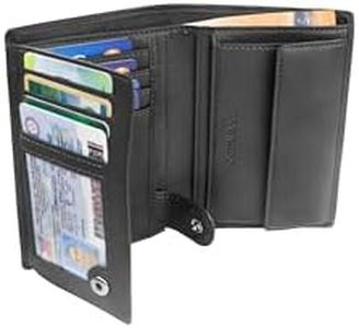TRAVANDO Cartera Hombre Dublin con Bloqueador RFID, Billetera Negra, Tarjetero, Monedero Varón, Portamonedas, Regalo Wallet Vertical Bolsillo Monedas Botón a presión Tarjetera Ranuras