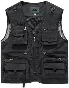 IBIH Mens Outdoor Vest Breathable Quick-Dry Fishing Vest Camping Hiking Lightweight Vest with Multi-Pocket,Black,Medium
