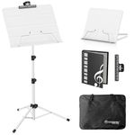 K KASONIC - Dual-Use Folding Sheet Music Stand & Desktop Book Stand with Portable Carrying Bag, Sheet Music Folder & Clip Holder (White)