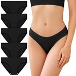 SIMIYA Womens Bikini Briefs, Cotton Knickers Low Rise Hipster Panties Soft Stretchy Female Underwear(5x Black,M)