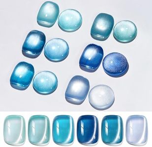 Beetles Blue Cat Eye Gel Nail Polish Set - 6 Colors Summer Blue Glitter Glass Cat Eye Magnet Sheer Gel Translucent Effect Soak Off UV Moonlit Mist Collection Salon Nail Art Manicure Gift for Women