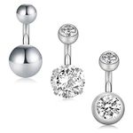 Funseedrr 3pcs Short Belly Button Ring Set Surgical Steel 14 Gauge 6mm Navel Ear Bars Piercing Jewellery