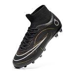 JIEBUNIAO Men's Athletic Soccer Shoes High-Top Spikes Boots Outdoor/Indoor Boys Girls Professional Football Training Sneakers, Black, 9.5