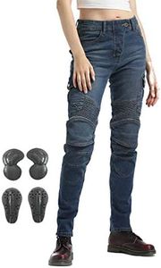 Men's Motorcycle Riding Pants Denim Jeans Protect Pads Equipment with Knee and Hip Armor Pads VES6 (Blue, M=30)