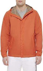 Tommy Hilfiger Men's Lightweight Breathable Waterproof Hooded Jacket, Orange, X-Large