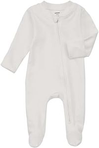 Aablexema Organic Cotton Baby Footies Pajamas with Mittens - Neutral Newborn Infant Zip Up Sleep Play(White,Newborn)