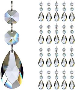 GOLDENHAITAI 20pcs 38mm Chandelier Crystals Teardrop Clear Crystal Chandelier Prisms Pendants Linked Glass Beads Octagonal Beads Hanging Garland Decoration