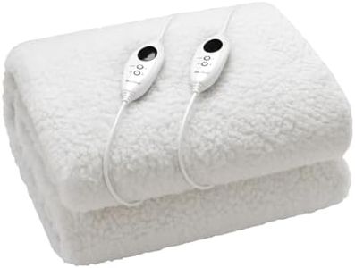 Dreamaker White Premium Polyester Sherpa Fleece 350GSM Heated Electric Under Blanket Fully Fitted Adjustable 9 Heat Settings with LED Detachable Controller (Double 193x137cm)