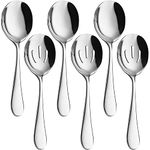 AOOSY Serving Spoons Set,3 x Serving Spoon,3 x Slotted Spoons, 8.7 inches Large Stainless Steel Skimmer 6 Pieces Soup Spoons Set Can Banquet Cooking for Parties Restaurant