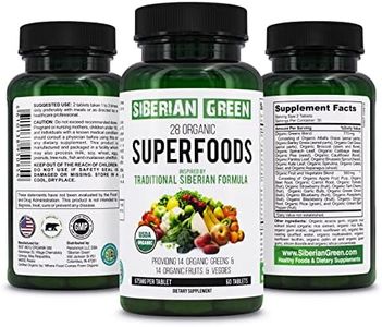 Siberian Green 28 Organic Superfoods Supplement 60 Tablets - 14 Essential Greens, 14 Nutritious Fruits & Veggies from Traditional Formula for Energy, Wellness, Health