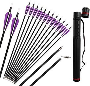 IRQ 12 Pack Archery 32 inch Carbon Hunting Arrows for Recurve and Compound Bow 350 Spine Replaceable Screw in Fields Points 3inch Vanes with Arrows Quiver