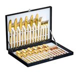 Velaze 30-Piece Gold Silverware Set Cutlery Set, 18/10 Stainless Steel Cutlery Set for 6 People Include Dinner Spoon, Dinner Fork, Dinner Knife and Dessert Fork, Mirror Polished Design