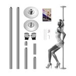 SereneLife Unisex Adult V1 Professional Upgrade Spinning Dance Pole Portable Removable Stripper Fitness Pole, Silver, Great for Training Exercise SLDPS US