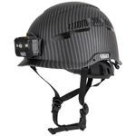 Klein Tools 60517 Safety Helmet, Vented Class C with Rechargeable Lamp and Chin Strap, Premium KARBN Pattern, Adjustable Vents