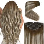 Sunny Hair Clip in Hair Extensions Human Hair Remy Human Hair Clip in Extensions Straight Hair Extensions for Women Clip in 20inch Medium Brown Balayage Platinum Blonde