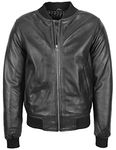 Mens Real Leather Bomber Jacket MA-1 Varsity Style Ryan (L, Black)