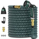 100FT Expandable Garden Hose, U ULTTY Garden Hose Pipe with 10 Function Nozzle, 1/2" & 3/4" Solid Brass Fittings Durable 3750D Weave No-Kink Lightweight Outdoor Yard Flexible Water Hose, Green