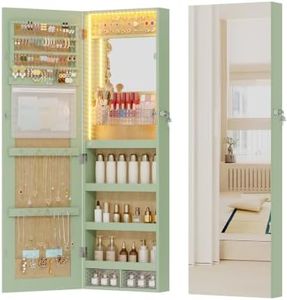 Vlsrka LED Mirror Jewelry Cabinet, Over Door/Wall Mounted Jewelry Organizer