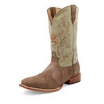 Twisted X Men's 12" WS Toe Hooey Boot - Western Pull-on Boots, Chocolate & Key Lime, Wide