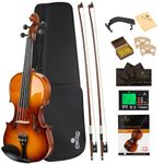 Cecilio CVN-300 Solidwood Ebony Fitted Violin with D'Addario Prelude Strings, Size 1/2