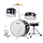 VEVOR Kids Drum Set, 3-Piece, 14 in Beginner Drum Set with Adjustable Throne Cymbal Pedal Two Pairs of Drumsticks, 8'' Tom Drum 10'' Snare Drum 14'' Bass Drum, Starter Drum Kit for Child Kids, Black