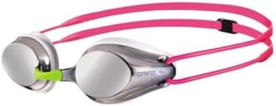 Arena Tracks Mirror Jr Swim Goggles, Watersportds, Arena Tracks Jr. Mirror Swim Goggles, Silver/White/Fuchsia, 1E560, Silver, White, Fuchsia, One Size