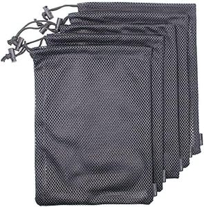5 PCS Multi Purpose Nylon Black Mesh Drawstring Storage Ditty Bags for Travel & Outdoor Activity & Collecting (11 x 7.5inch)