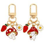 Bewudy 2Pcs Cute Mushroom Keychains For Women, Kawaii Keychain Strawberry Flowers Keychain Keyring Charms for Women Girls, Key Ring Charm for Purse Backpack