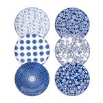 Cerkik Ceramic Salad Plates Set - 21.5 cm Small Round Dessert Dishes for Kitchen Dinner Pasta Appetizer Sandwich - Scratch Resistant Porcelain Microwave Oven Dishwasher Safe - Set of 6 - Vintage Blue