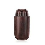 Hiram Cigar Travel Case for 2 Cigars Genuine Oil Leather Humidor Cigar Pouch Portable Cigar Storage Case for Men (Brown)