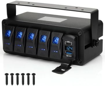 ULITECO 5 Gang Waterproof Rocker Switch Box, USB-C PD, QC3.0, LED Voltmeter