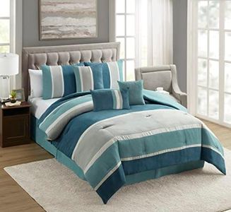 Sweet Home Collection King Size Comforter Set Ultra Soft Faux Suede Fashion Bedding Sets with Shams, Throw Pillows, and Bed Skirt, King, Teal (Pack of 1)