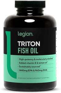Legion Athletics Triton Fish Oil Capsules - Triple Strength Omega 3 Essential Fatty Acids with Vitamin E & Lemon for Maximum Absorption, Freshness Purity 2400mg EPA DHA Per Serving, 120 Softgels