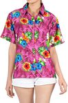 LA Leela Women's Hawaiian Party Camp Short Sleeve Blouse Shirts M Candy, Blossom Leaf