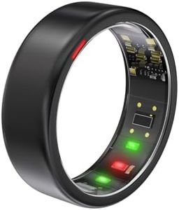 POBOVi Smart Ring - Sleep/Stress/HR Tracker - Size First with Sizing Kit - Up 5-7 Days Battery Life - Using Wireless Charging Case - No APP Subscription - iOS/Android Compatible (Black, Size 8)
