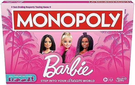 Monopoly: Barbie Edition Board Game | Ages 8+ | 2-6 Players | Fun Family Games for Kids and Adults | with 6 Barbie-Themed Pink Zinc Tokens | Kids Gifts