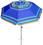 AMMSUN 7ft Heavy Duty High Wind Beach Umbrella Parasols with sand anchor & Tilt Sun Shelter, UV 100+ Protection Outdoor Sunshade Umbrellas Carry Bag for Patio Garden Pool Backyard Stripe Blue