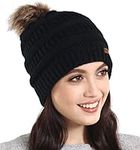 Brook + Bay Chunky Knit Pom Beanie - Women's Bobble Hat, Cozy Warmth - Women's Hats & Caps Ideal for Winter, No-Slip Fit for All Hairstyles - Wooly Hat for Men, Bobble Hat Men Black