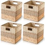 CHI AN HOME 12x12 Wicker Storage Cube Bins for IKEA KALLAX, Natural Wicker Storage Basket, Hyacinth Cube Storage Bin, Cube Storage Baskets, Cubby Woven Baskets, Wicker Baskets for Organizing Set of 4