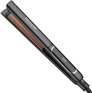 Revlon RVST2175F Copper Smooth™ 1” Ceramic Flat Iron, Hair Straightener, 435°F Professional High Heat, Less Frizz, Fast Heat Up, Dual Voltage, Digital Control, 30 LCD Heat Settings, Copper